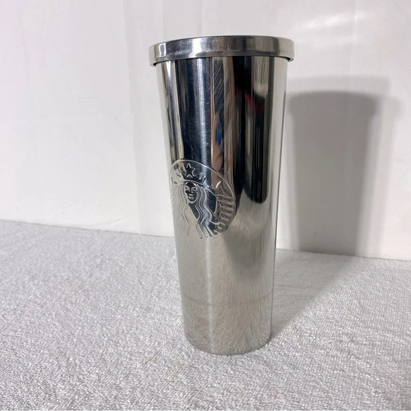Starbucks Chrome Stainless Steel Siren Logo Cold Cup Tumbler 24oz No Straw - Picture 4 of 16